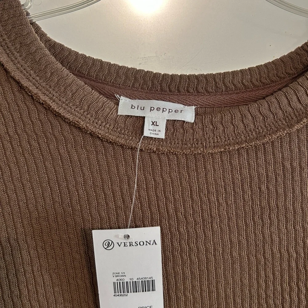 Brown Ribbed Long Sleeve Top - Picture 2 of 4